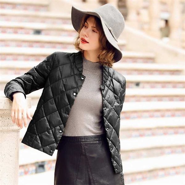 

winter ultra light down coat white duck down jacket short thin autumn slim jacket female plus size outwear 211221, Black
