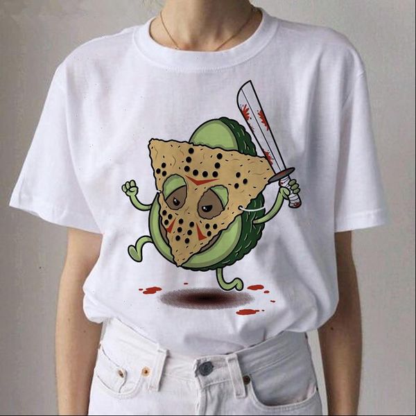 

cartoon womens avocado print tshirts harajuku t shirt o neck clothing cartoon print casual short sleeve streetwear clothing, White
