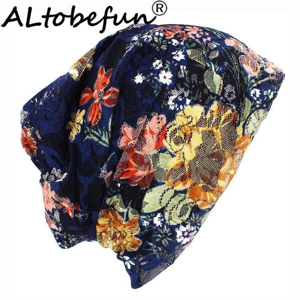 

beanie/skull caps altobefun autumn spring thin women skullies beanies lady fashion lace design hats for girl feminino turban ht901, Blue;gray