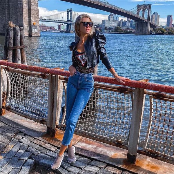 

fashion new faux pu slim jacket fashion ladies leather windproof coat long sleeve black zipper jackets, Black;brown