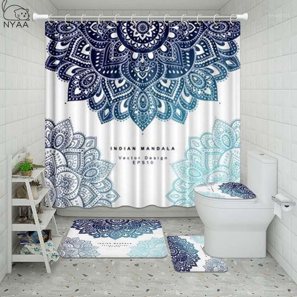 

vixm floral bathroom waterproof shower curtain set pedestal rug lid carpet toilet cover set bath curtain mat1
