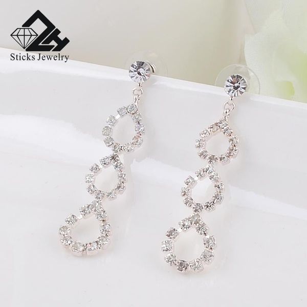 

simple long earrings for women crystal silver plated bridal drop earrings wedding jewelry
