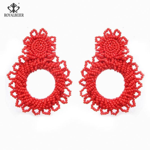 

royalbeier bohemian rice beads earrings beaded earrings red round pendant fashion jewelry clothing accessories es0498a, Silver