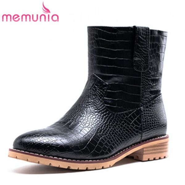 

boots memunia 2021 big size 46 ankle women snake round toe slip on low heels casual shoes ladies autumn winter, Black