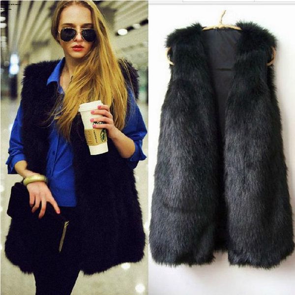 

women's fur & faux 2021 colete de pele feminina women vest winter long sleeveless luxury coat plus size mori xxxl l632, Black
