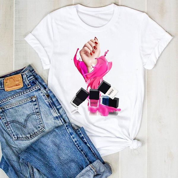 

women lady fingernail vogue elegance short sleeve ladies summer t tee tshirt womens female shirt clothes graphic t-shirt, White