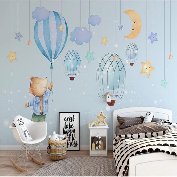 

nordic hand-painted cartoon dream sky small mouse balloon children's room mural wallpaper for kids room wall papers home decor
