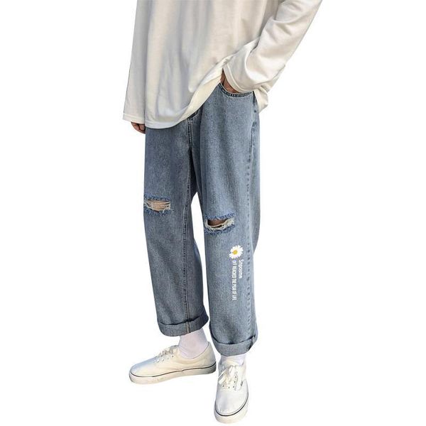 

summer jeans men cool ripped cargo pants fashion retro baggy hip hop jeans harajuku high street casual pant streetwear males, Black