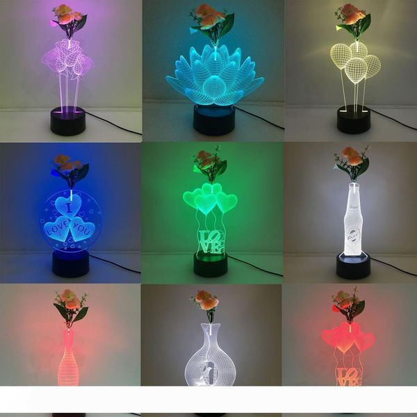 

designs flower lamp with 3d decoration illusion mixed 7 rgb colorful lights usb powered battery bin touch button wholesa