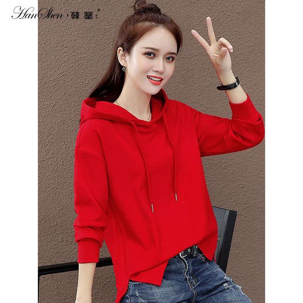 

hooded sweater women's spring 2020 new korean loose thin coat autumn and winter fashion foreign style red top, Black