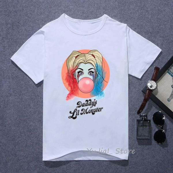

funny harley quinn blowing bubbles print t shirt women aesthetic clothes 2021 vogue t shirt femme harajuku ulzzang, White
