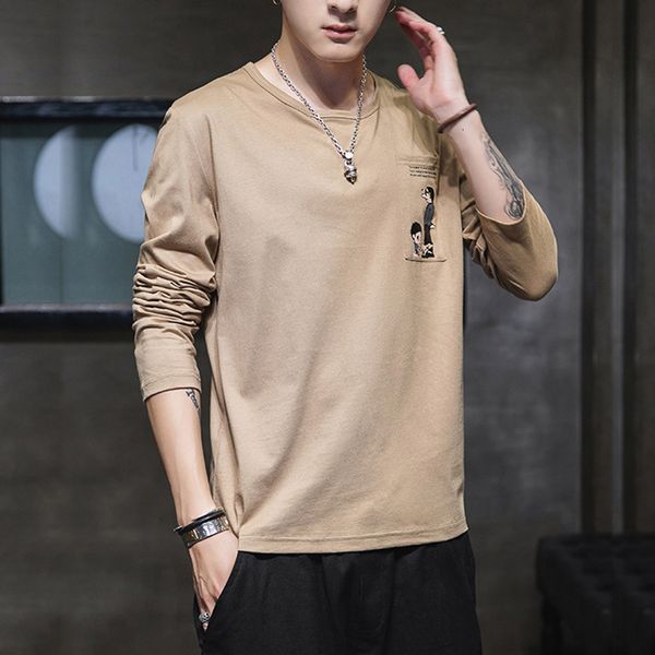 

2021 autumn korean t shirt vintage style patchwork black o-neck long tshirt men clothing plus size m-3xl u2va, White;black
