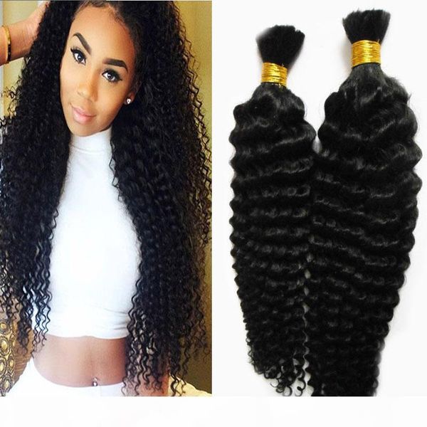 

no weft human hair bulk for braiding natural color bulk human hair for braiding 200g curly braiding human hair no weft 2pcs, Black