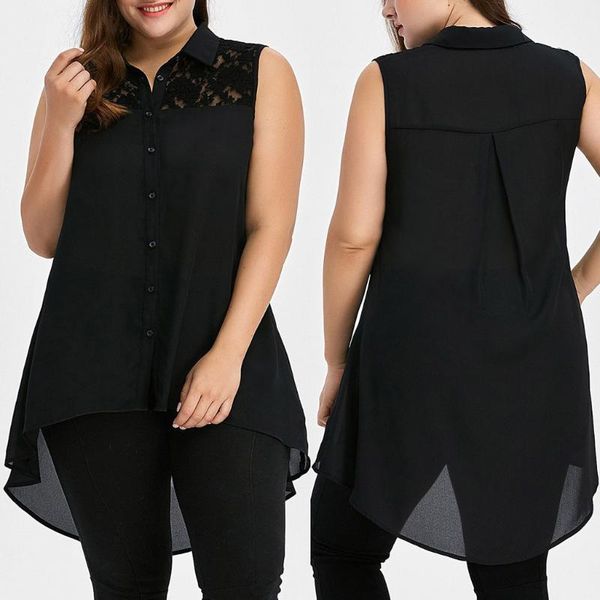 

plus size womens and blouses vest fashion lace high low asymmetric sleeveless tee shirt blusas de mujer women blouse1, White