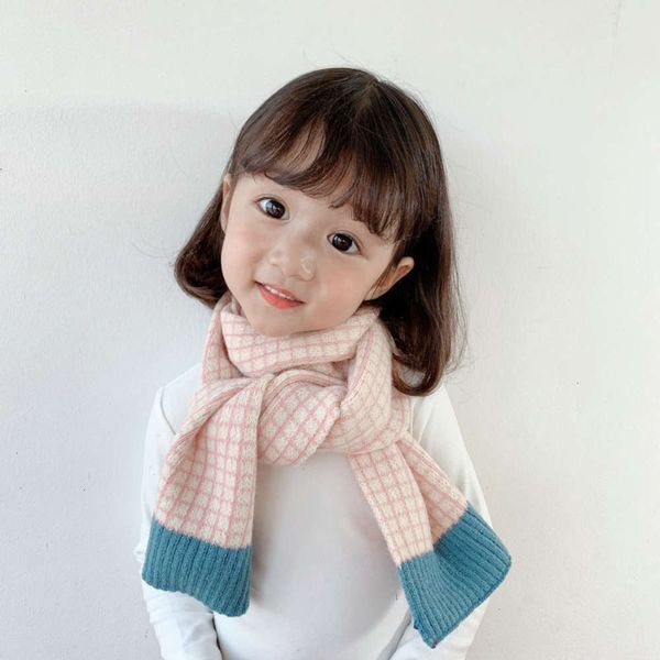 

version ins korean small lattice color contrast wool children's scarf autumn winter new boys and girls warm neck0rle, Red;brown