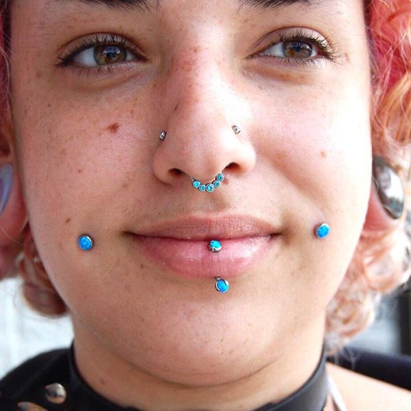 

surgical steel internally threaded lip ring 16g opal ear tragus helix earring cheek piercing ring dimple puncture jewelry q jllinv, Silver