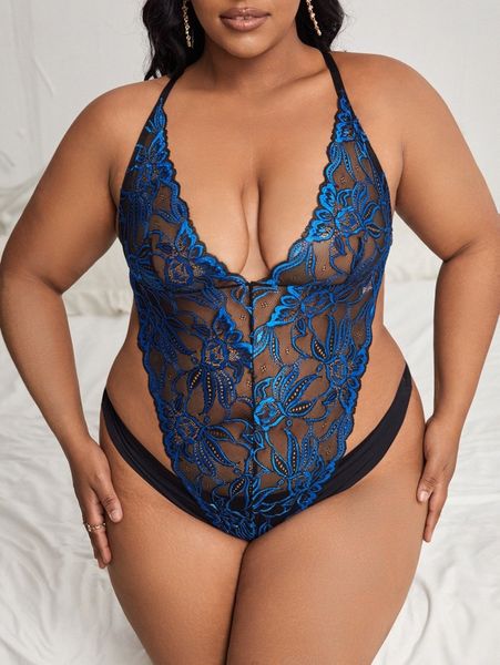 

plus floral lace criss cross teddy bodysuit h4gy#, Black;white