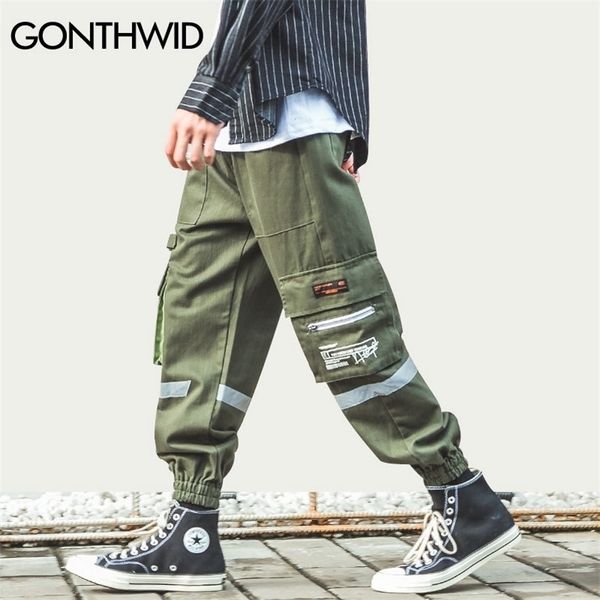 

gonthwid side zipper pockets cargo harem joggers pants streetwear men harajuku hip hop hipster casual baggy sweatpants trousers 201128, Black