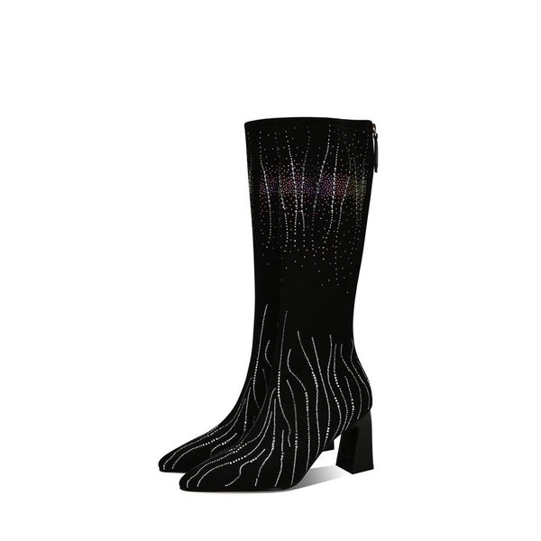 

2021 new female mark knee black high heels to woman shoes long size 34-42 boots yvik