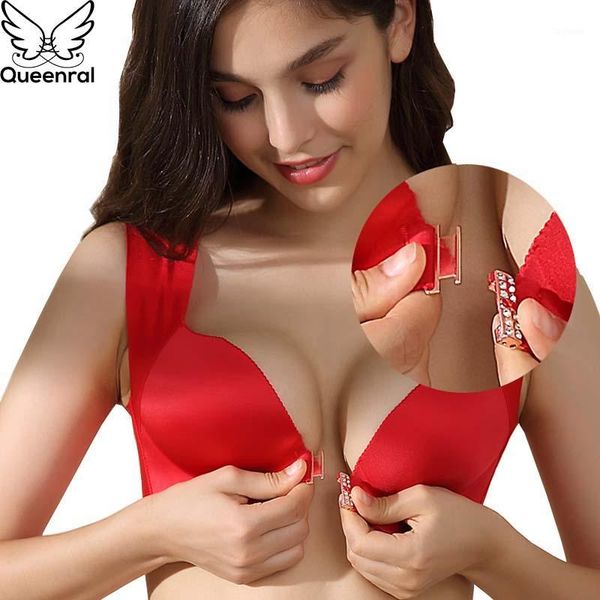 

queenral plue size bras for women underwear 34-52 cde cup bh front closure big size bralette wire vest brassiere lingerie1, Red;black