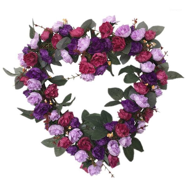 

european-style simulation rose flower heart-shaped wreath wedding room decoration wreath road guide home artificial flowers1