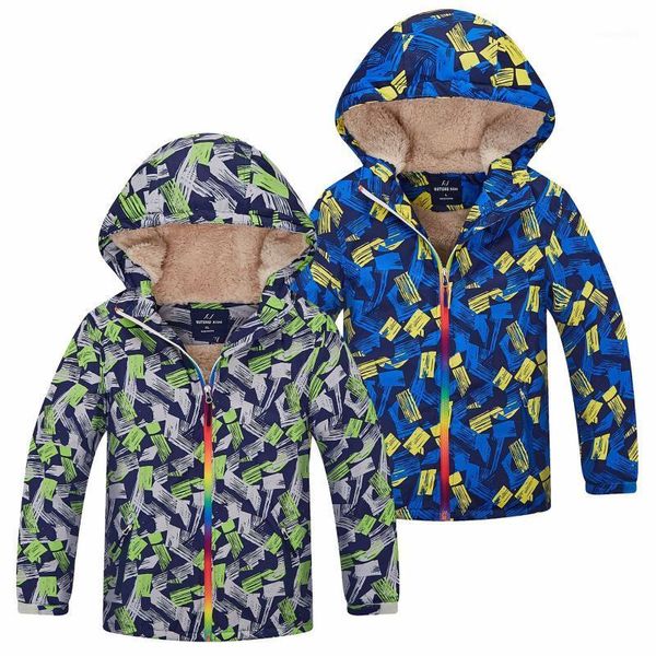 

jackets 2021 boy spring autumn winter children clothing kids coats waterproof windproof thick warm velvet girl clothes 3-12y1, Blue;gray