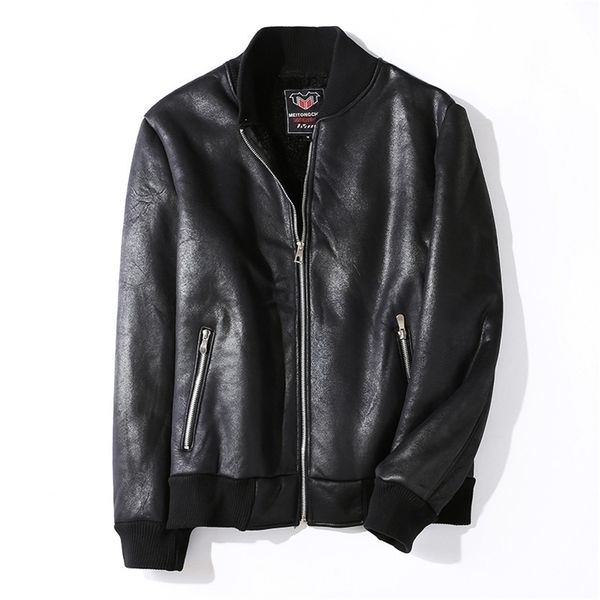 

autumn winter men's casual zipper pu leather jacket motorcycle coats men leisure clothing men's warm fleece leather jacket 201114, Black;brown