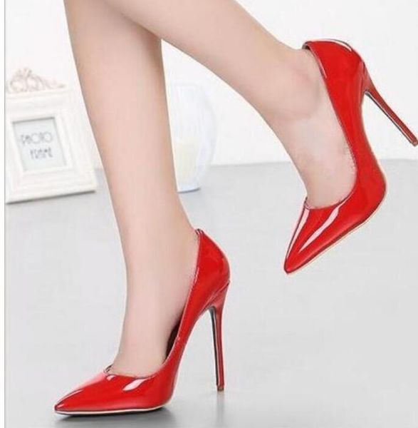 

high-end design red heels wedding shoes black red women heels pointy stiletto heels plus 020