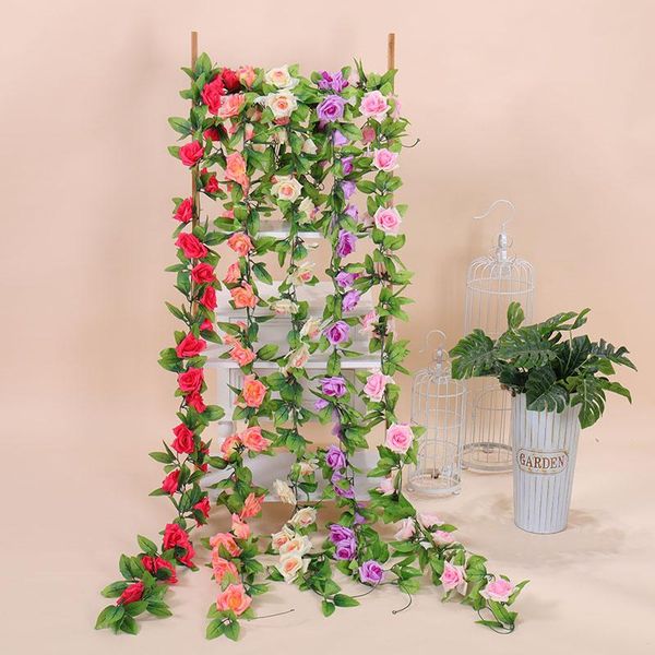 

decorative flowers & wreaths 230cm silk artificial white roses vine wall hanging rattan fake plants string garland romantic wedding home gar