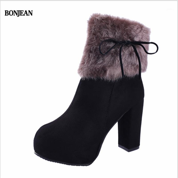 

boots 2021 winter thick with women's booties korean version of the wild waterproof platform side zipper high-heeled boots1, Black