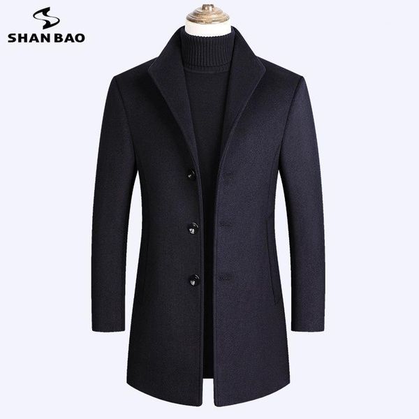 

2020 winter new luxury thick warm warm collar wool coat business casual brand clothing men's long section slim coat1, Black