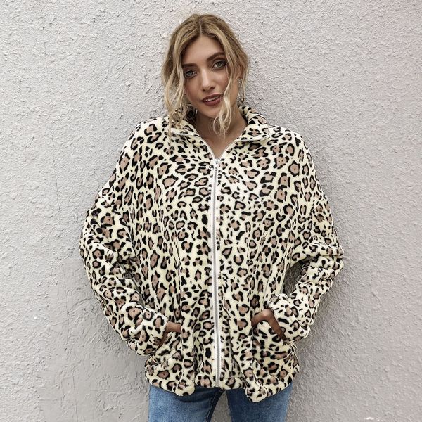 

female fashion bomber winter casual leopard temperament lapel print jacket long sleeve women's clothing loose qquf, Black;brown