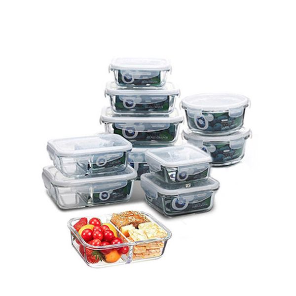 Caixa de armazenamento de alimentos de vidro Bento almoço caixa caixa de armazenamento de alimentos microondas refrigerador segurança 100%