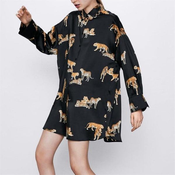 

loose long women shirt tiger print loose lady long sleeve blouses women casual shirts blouses ladies animal shirts women, White