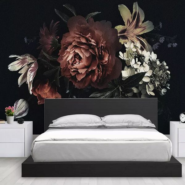 Fototapete Moderne einfache 3D-Stereo-Pfingstrosenlilie handbemalte Blumen Wandbilder Wohnzimmer Schlafzimmer Hintergrund Wandmalerei 3 D