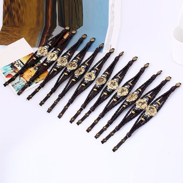 

new leather 2019 12 fashion jewelry constellations men casual personality zodiac signs punk bracelet