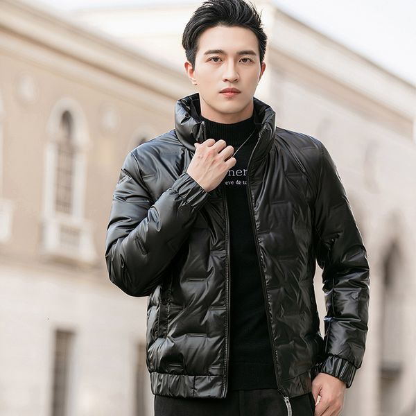 

chao brand winter new korean slim simulation leather dumb bright face men's down short jacket, Black;brown