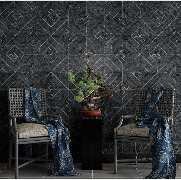 

wallpapers chinese style vintage black gray brick stone wallpaper embossed restaurant el living room geometric wall paper roll