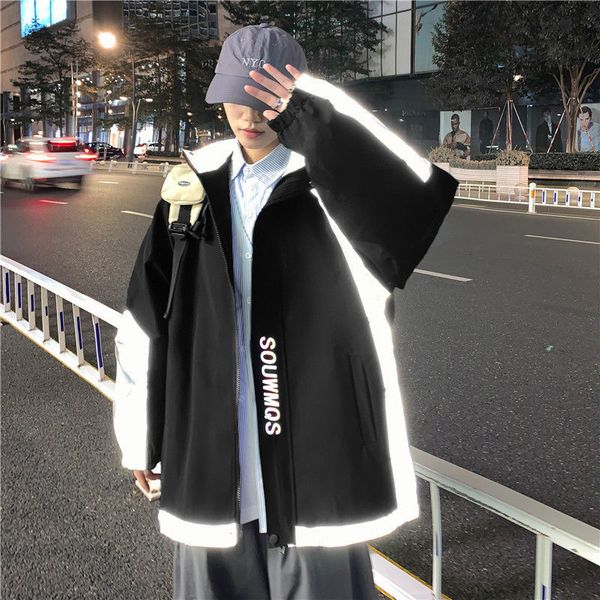 

privathinker men's fashion reflective casual jackets 2020 winter new woman hip hop streetwear coats male oversize clothing c1117, Black