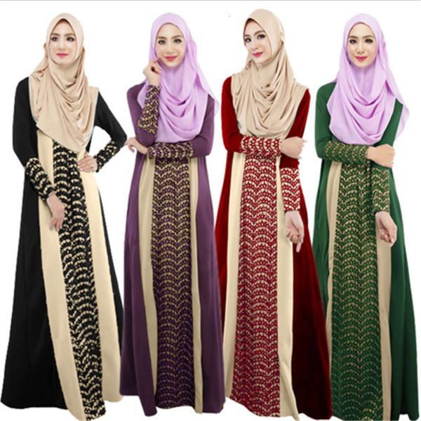 

patchwork arabian robe lace autumn muslim floor loose drs, Black;gray
