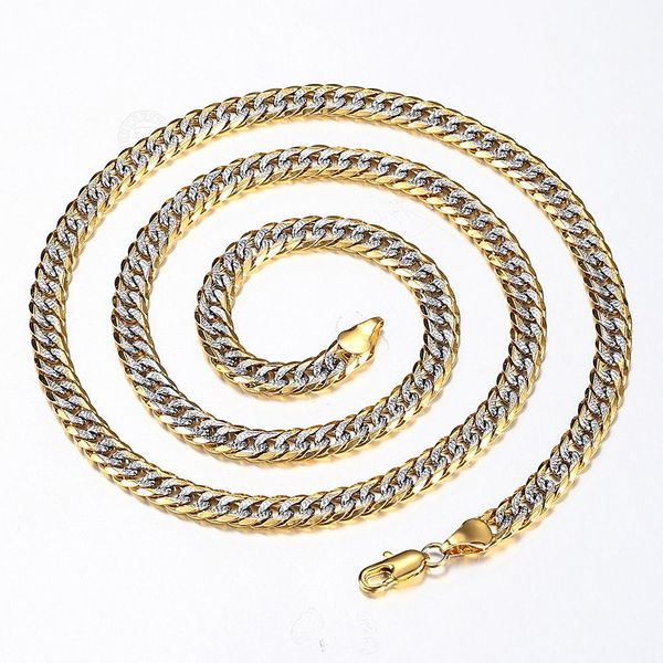 Nova moda 6mm colar ouro cheia martelado corte de corte cubansilver cor colar de corrente para homens mulheres jóias presente atacado fornecimento