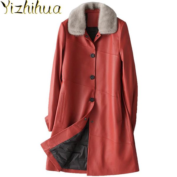 

red genuine leather jacket real sheepskin coat female natural collar women's winter down jackets 28028 wyq2086, Black