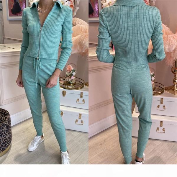 

european and american autumn winter 2021 new stand collar splicing leisure sports suit for women, Gray