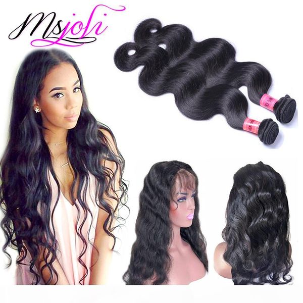 

9a malaysian virgin human hair body wave natural color 360 lace frontal with two bundles 2+1pics lot queen unprocessed hair by msjoli, Black;brown