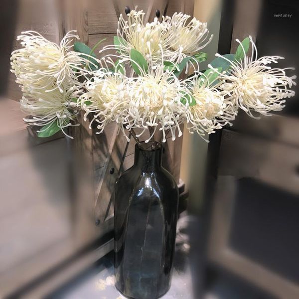 

decorative flowers & wreaths 3 heads leucospermum artificial for wedding decoration flores artificiales plastic fake flower plant fleur arti
