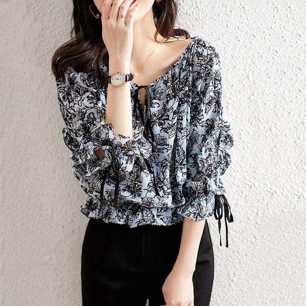 

women's blouses & shirts off shoulder women spring summer style chiffon casual slash neck half sleeve flower printed blusas zz0458, White