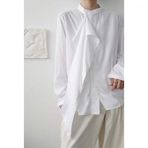 

ewq / men's wear abstinence asymmetric front patchwork cloth white shirt 2020 vintage new korean loose stand collar 9y31971, White;black