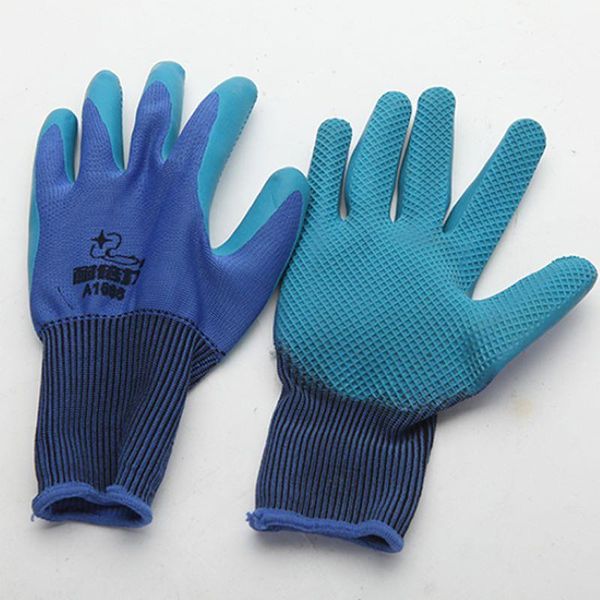

five fingers gloves 12pairs latex household pu nylon safety coating work protective builders gardening universal size, Blue;gray