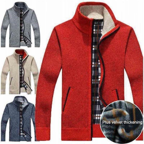 

men knitted coat cardigan autumn winter zipper outerwear men casual stand collar sweater tc21, White;black