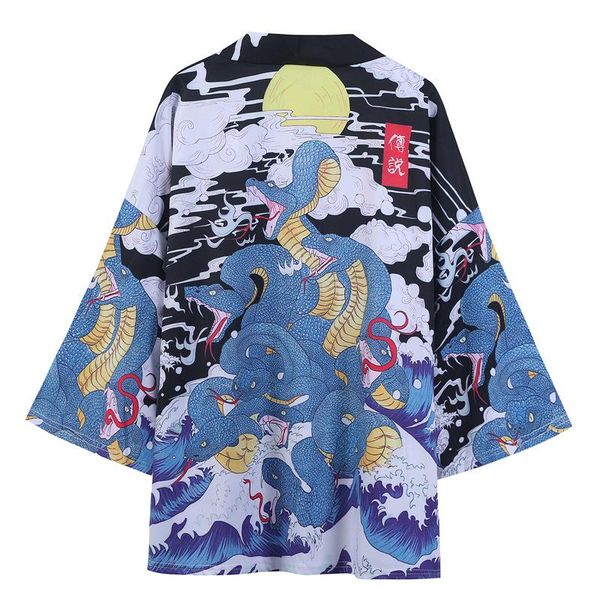 

harajuku eight head snake print kimono japanese traditional clothes men women loose anime robe streetwear cardigan yukata, Red